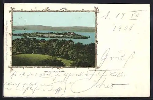 AK Insel Mainau, Ortsansicht, Passepartout