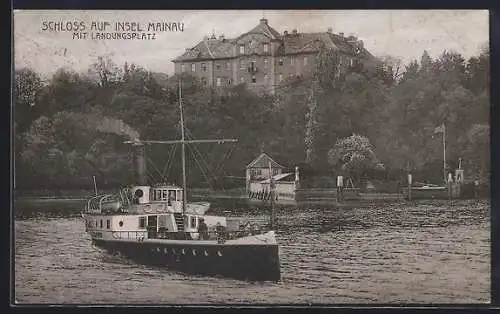 AK Insel Mainau, Schloss, Dampfer verlässt Landungsplatz