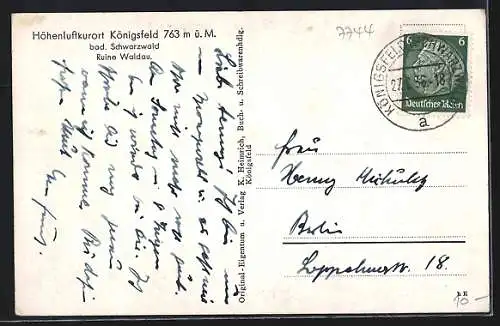 AK Königsfeld / Baden, Ruine Waldau