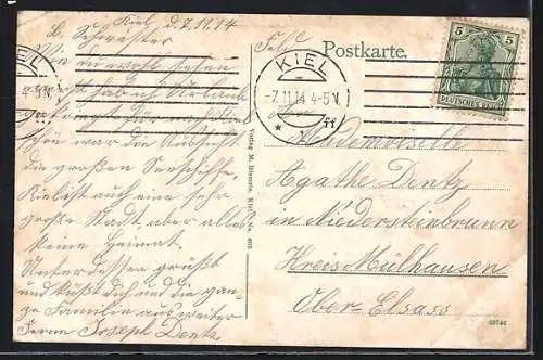 AK Kiel, Stadtblick vom Rathausturm mit Strassenbahn