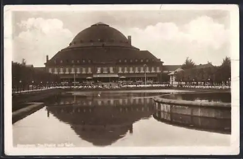 AK Hannover, Stadthalle mit Teich