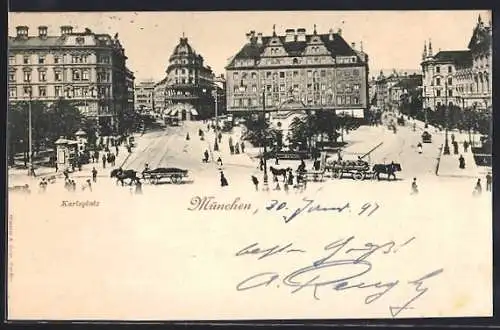 AK München, Karlsplatz mit Warenhaus von Hermann Tietz