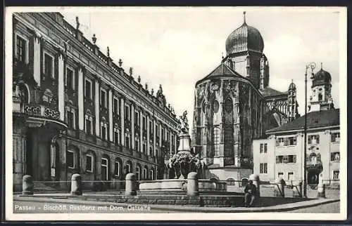 AK Passau, Bischöfliche Residenz mit Dom, Ostseite