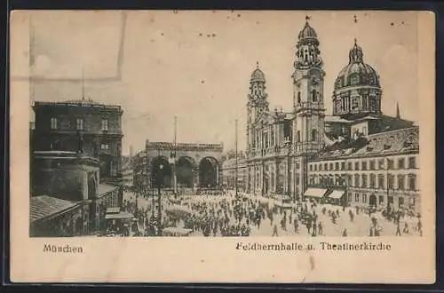 AK München, Feldherrnhalle und Theatinerkirche