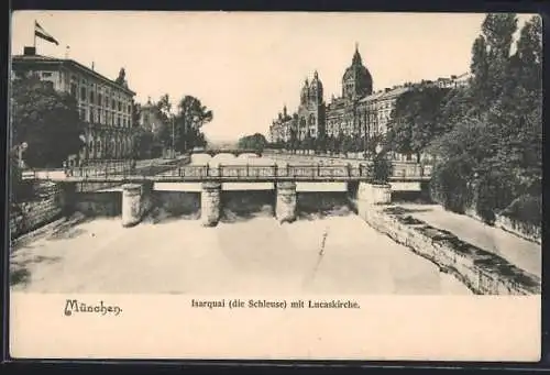 AK München, Isarquai mit Lucaskirche