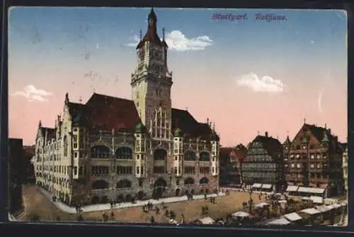 AK Stuttgart, Markstände vor dem Rathaus