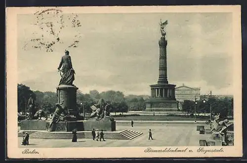 AK Berlin-Tiergarten, Bismarckdenkmal und Siegessäule