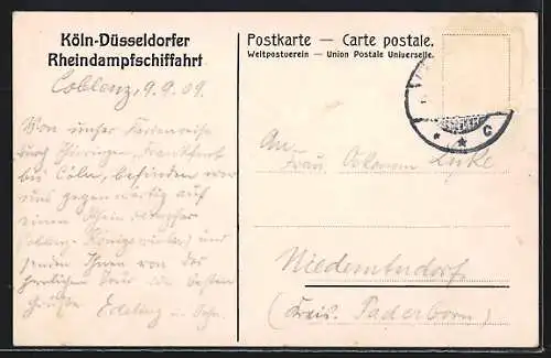 AK Dampfer der Köln-Düsseldorfer Rheindampfschiffahrt