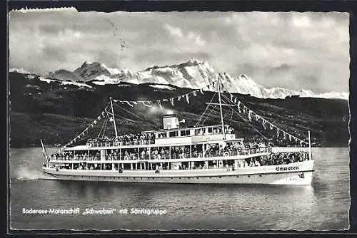 AK Bodensee-Motorschiff Schwaben mit Säntisgruppe