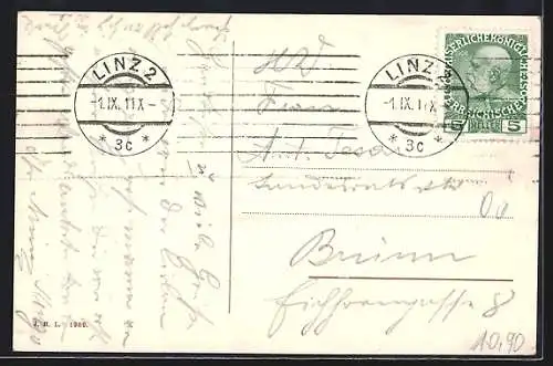 AK Urfahr, Postdampfer Babenberg, Blick zum Pöstlingberg