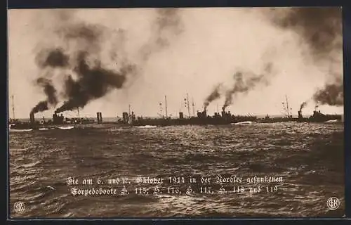 AK Die am 6. und 17. Oktober 1914 in der Nordsee gesunkenen Torpedoboote S. 115, 116, 117, 118 und 119