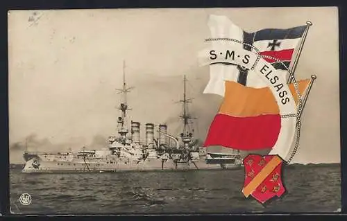 AK Kriegsschiff S.M.S. Elsass, Wappen und Fahnen, 1. Weltkrieg