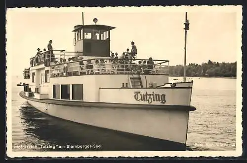 AK Starnberger See, Motorschiff Tutzing, Bugansicht des Ausflugsdampfers