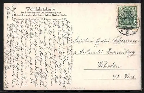 Künstler-AK Matrose sitzt im Urlaub auf einer Bank am Hafen, Segelboote