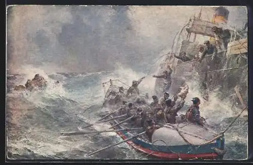 Künstler-AK On a Lee Shore, Royal National Life-Boat Institution