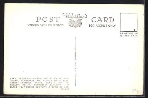 AK Passagierschiff R.M.S. Saxonia in Fahrt, Cunard Liner