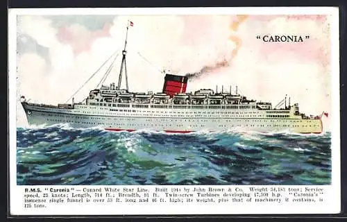 Künstler-AK Passagierschiff RMS Caronia auf Backbord