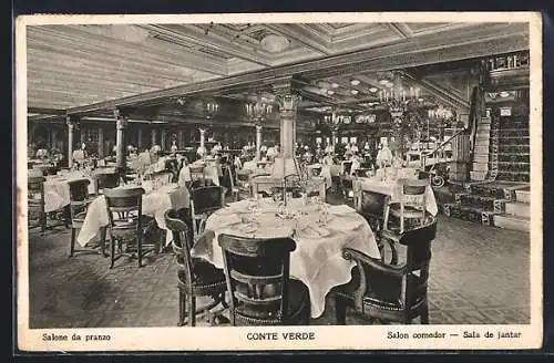 AK Conte Verde, Salone da pranzo, Linee Celerissime di Lusso Mediterraneo-Americhe, Passagierschiff