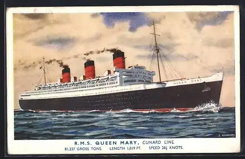 Künstler-AK Passagierschiff RMS Queen Mary, Cunard Line