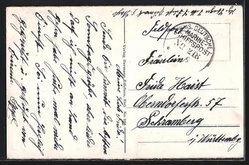 AK Levensau, Kriegsschiff S.M.S. Deutschland passiert die Hochseebrücke