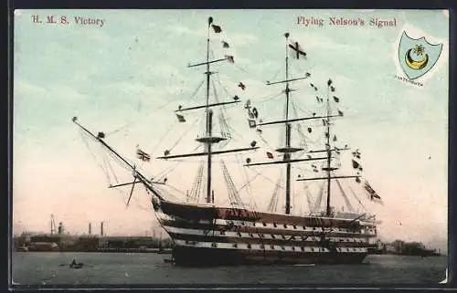 AK Kriegsschiff HMS Victory flying Nelson`s Signal