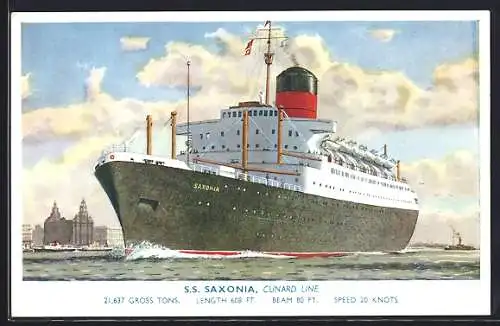 Künstler-AK Passagierschiff S.S. Saxonia der Cunard Line vor der Stadt