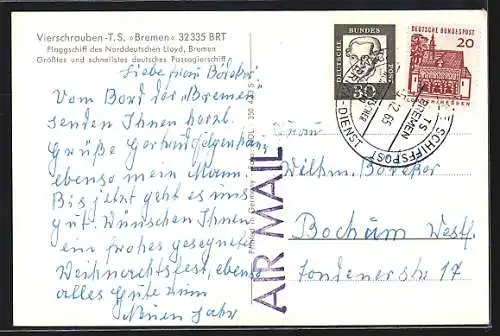 AK Passagierschiff Bremen in ruhiger See, Nordd. Lloyd