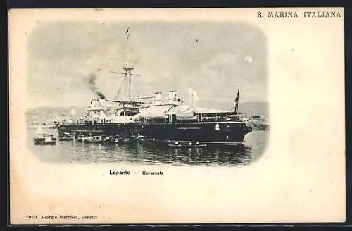 AK Corazzata Lepanto vor der Küste, Regia Marina Italiana, Kriegsschiff