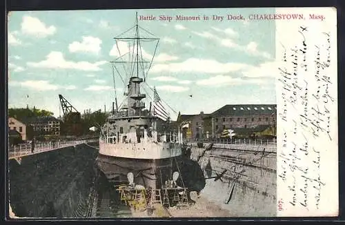 AK Charlestown, MA, US Battleship Missouri in Dry Dock
