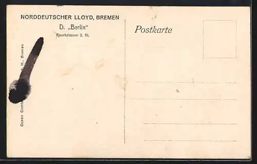 AK Passagierschiff Berlin des Nordd. Lloyd Bremen, Rauchzimmer 2. Klasse