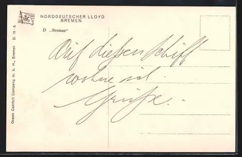 AK Passagierschiff Bremen des Norddeutschen Lloyd auf dem Meer, Stadtwappen