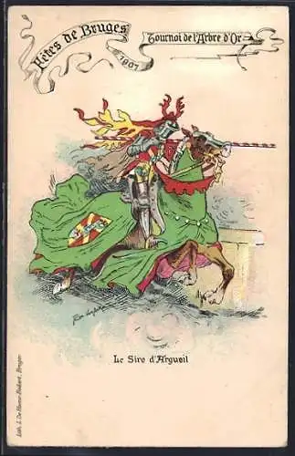 Künstler-AK Bruges, Fetes 1901, Tournoi de l'Arbre d'Or, le Sire d'Argueil