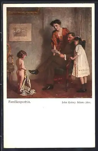 Künstler-AK Brüder Kohn (B.K.W.I): John Quincy Adams: Familienportrait, Ehepaar mit zwei Kindern