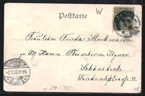 Lithographie Magdeburg, Kleeblatt mit Alter Markt, Kaiserdenkmal, Dom, Elbbrücke mit Stadtansicht