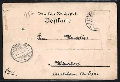 Lithographie Erfurt, Ortsansicht und Blick auf Rathaus