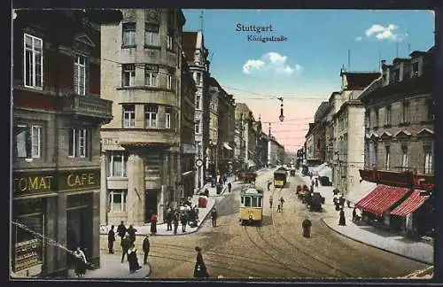 AK Stuttgart, Königstrasse mit Strassenbahnen