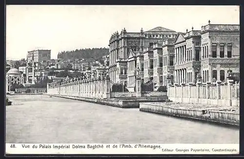 AK Konstantinopel, Vue du Palais Impérial Dolma Bagtché et de l`Amb. d`Allemagne