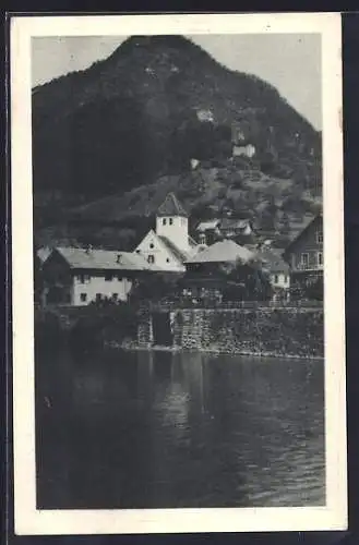 AK Tüffer /Untersteiermark, Blick vom Wasser zur Kirche