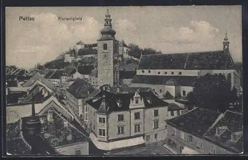 AK Pettau, Florianiplatz mit Kirche