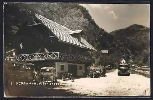 AK Dobrna, Hudicev graben, Gasthaus, Autos, Motorrad