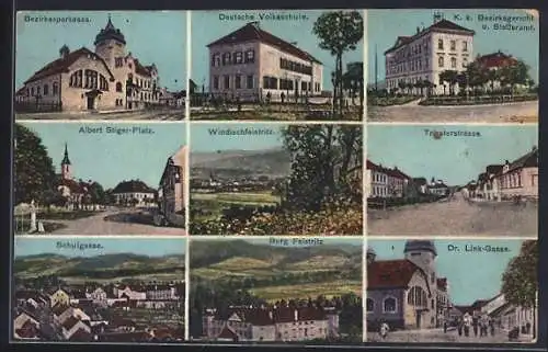 AK Windisch Feistritz, Triesterstrasse, Deutsche Volksschule, K. K. Bezirksgericht und Steueramt