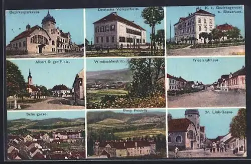 AK Windisch Feistritz, Triesterstrasse, Deutsche Volksschule, K. K. Bezirksgericht und Steueramt, Bezirkssparkassa