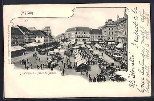 AK Agram, Jelacicplatz mit Markt