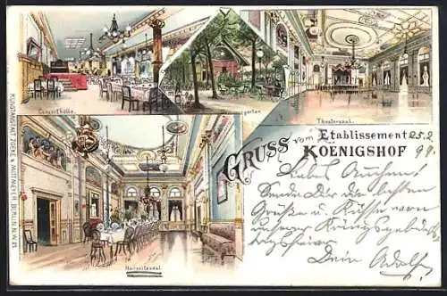 Lithographie Berlin-Schöneberg, Etablissement Koenigshof, Theatersaal, Bülowstrasse 37