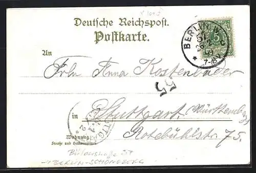 Lithographie Berlin-Schöneberg, Etablissement Koenigshof, Theatersaal, Bülowstrasse 37