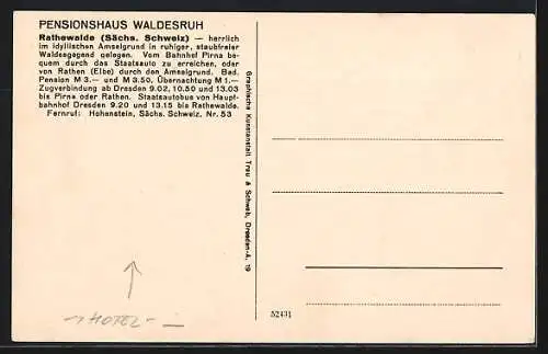 AK Rathewalde / Sächs. Schweiz, Pensionshaus Waldesruh