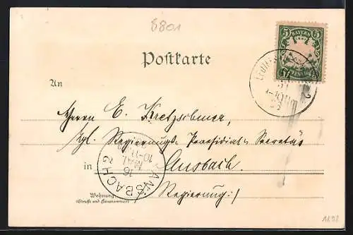 Lithographie Leutershausen / Mfr., Oberes und unteres Tor, Totalansicht