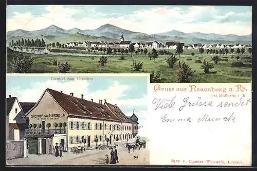 AK Neuenburg a. Rh., Totalansicht, Gasthaus zum Hirschen