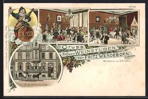 Lithographie Berlin, Restaurant Weinstuben von Fritz Wendeborn, Französische Strasse 52