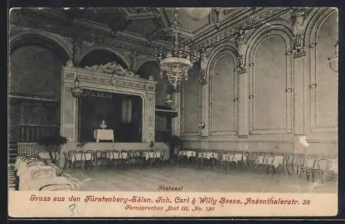 AK Berlin, Etablissement Fürstenberger-Säle v. Carl & Willy Boese, Festsaal, Rosenthalerstrasse 38